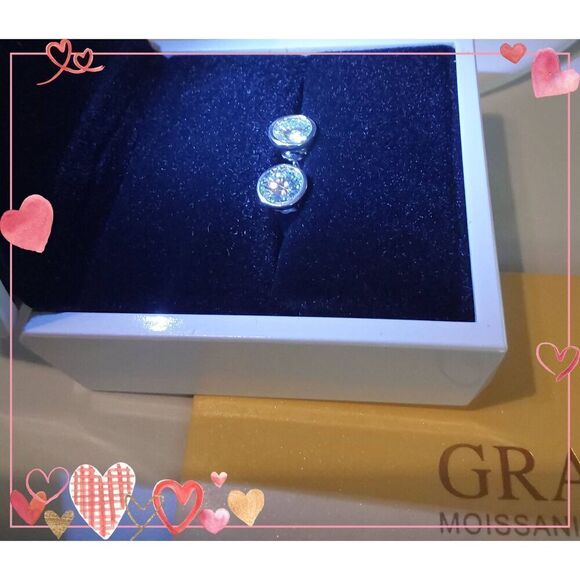 CERTIFIED~Sparkling 2Ct Round Cut Bezel Set Genuine Moissanite Stud Earrings - Picture 2 of 5